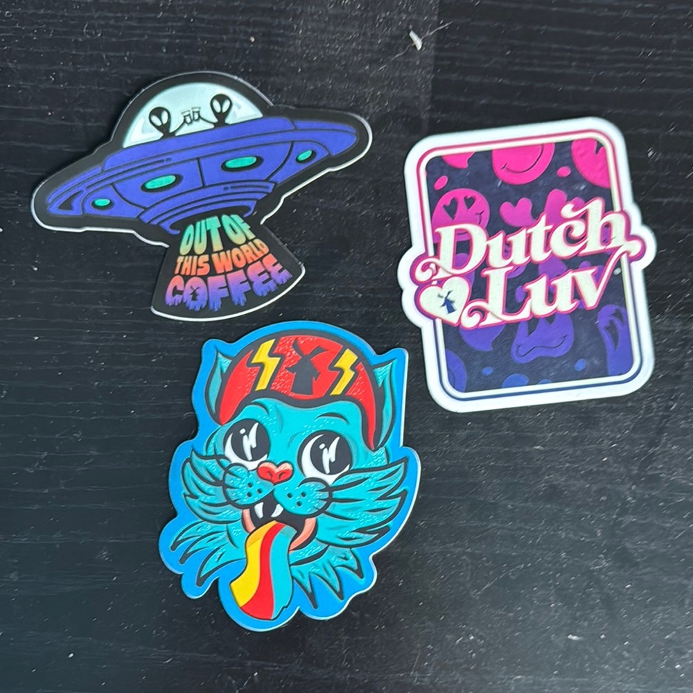 Dutch Bros Vibrant Sticker Trio with Cat and UFO